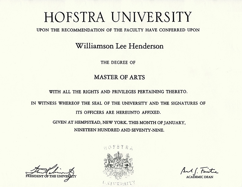 Education of Williamson Henderson -  Hofstra University
