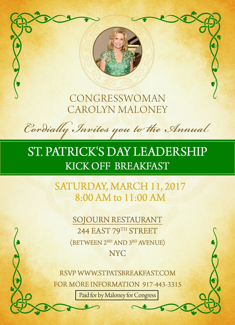 Congresswoman Carolyn Maloney's 2017 St. Patrick's Day Breakfast