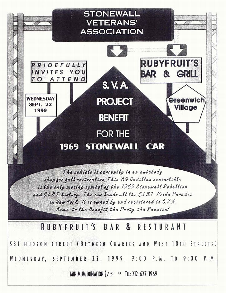 S.V.A. event flyer for an external 'restoration' benefit for 1969 Stonewall Car